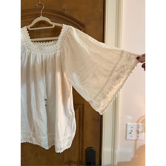 Boho White Embroidered Cover-Up Dress – Bell Sleeves - Picture 2 of 4